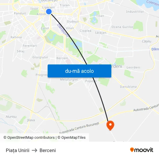Harta de Piața Unirii către Berceni