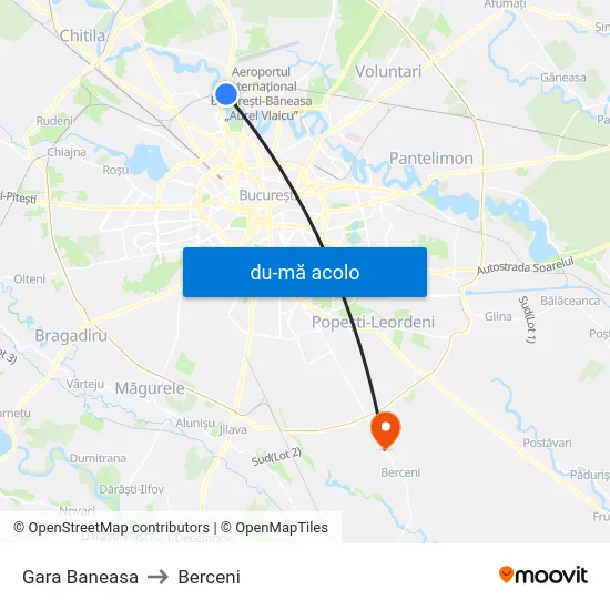 Harta de Gara Baneasa către Berceni