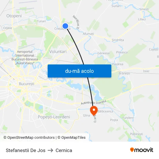 Harta de Stefanestii De Jos către Cernica
