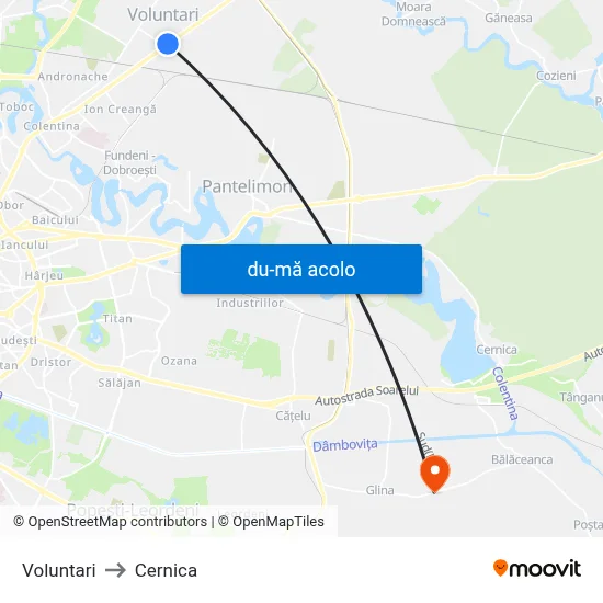 Harta de Voluntari către Cernica
