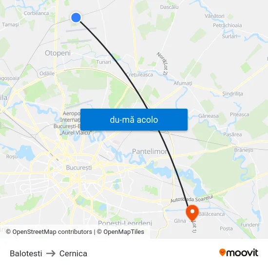 Harta de Balotesti către Cernica