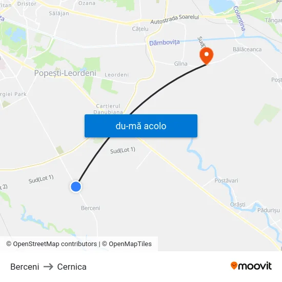 Harta de Berceni către Cernica