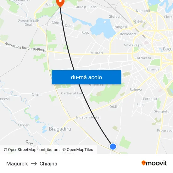 Harta de Magurele către Chiajna