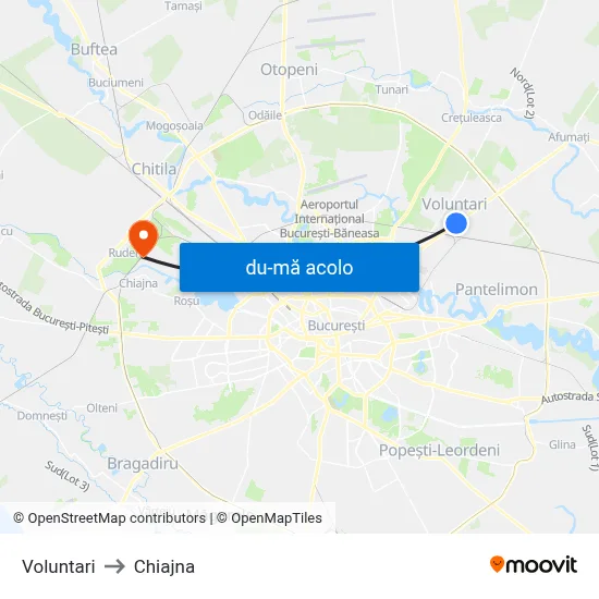Harta de Voluntari către Chiajna