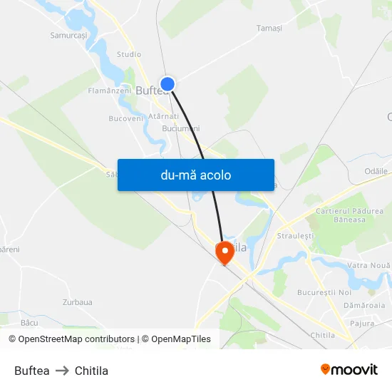 Harta de Buftea către Chitila