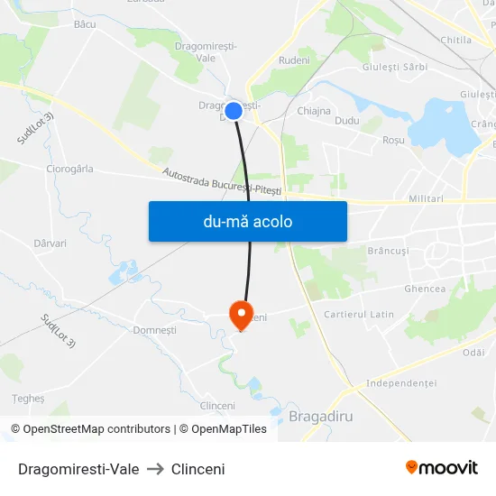 Harta de Dragomiresti-Vale către Clinceni