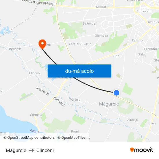 Harta de Magurele către Clinceni