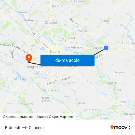 Harta de Brănești către Clinceni