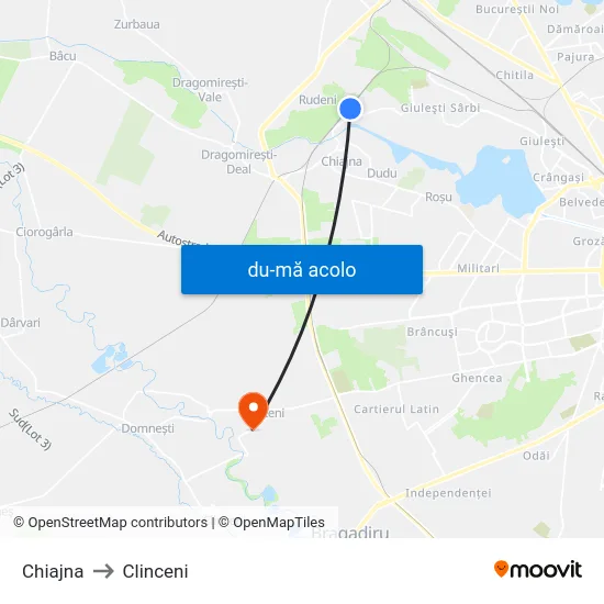Harta de Chiajna către Clinceni