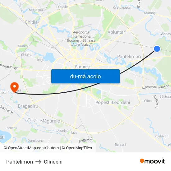 Harta de Pantelimon către Clinceni