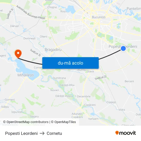 Harta de Popesti Leordeni către Cornetu