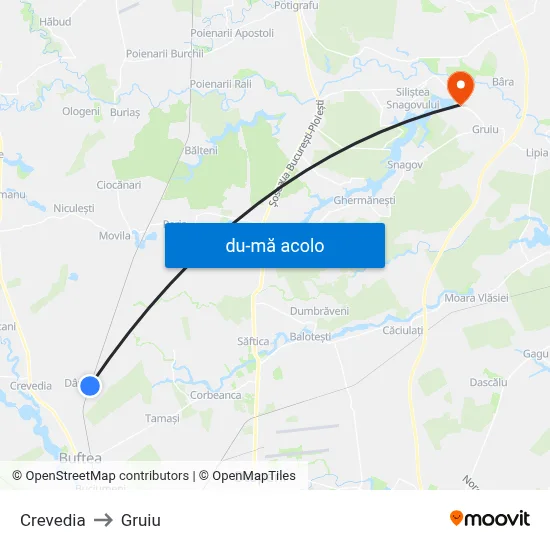 Harta de Crevedia către Gruiu