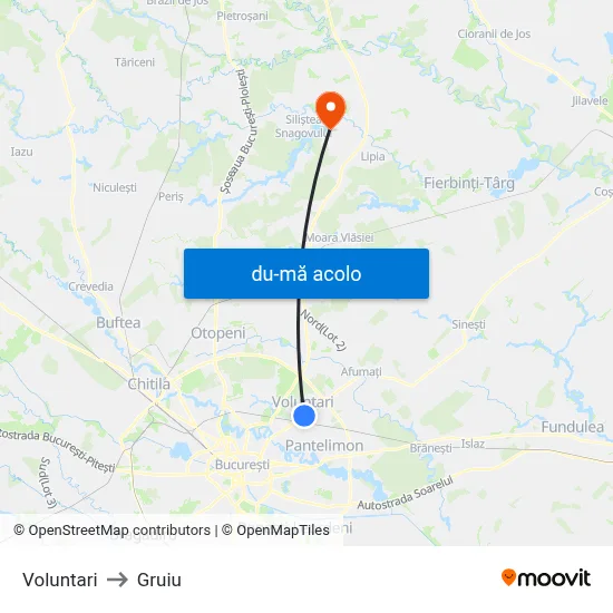Harta de Voluntari către Gruiu