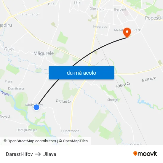 Harta de Darasti-Ilfov către Jilava