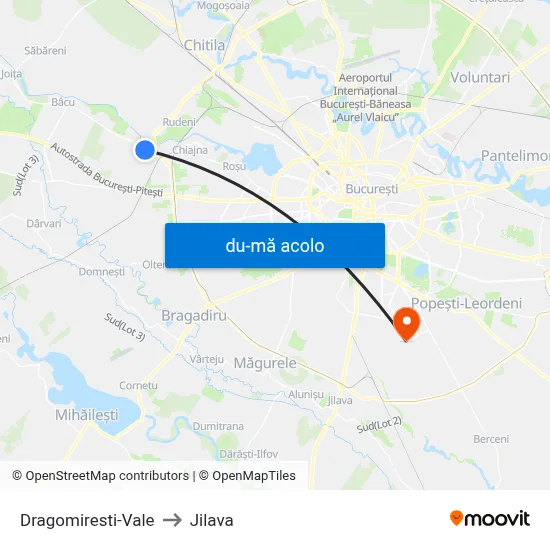 Harta de Dragomiresti-Vale către Jilava