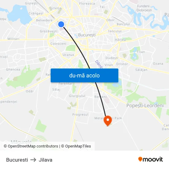 Harta de Bucuresti către Jilava