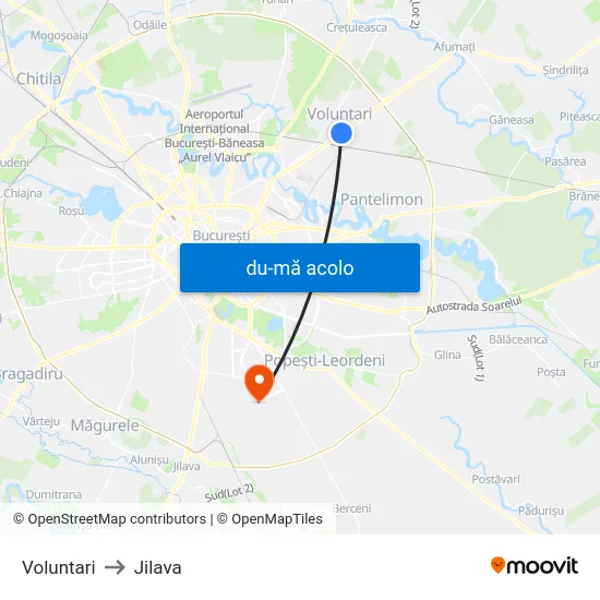 Harta de Voluntari către Jilava