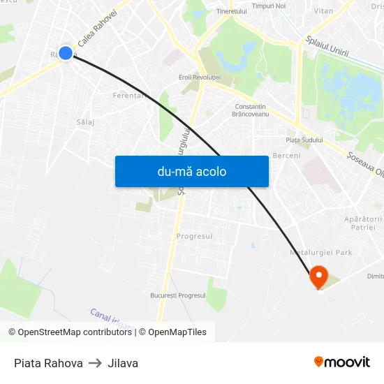 Harta de Piata Rahova către Jilava