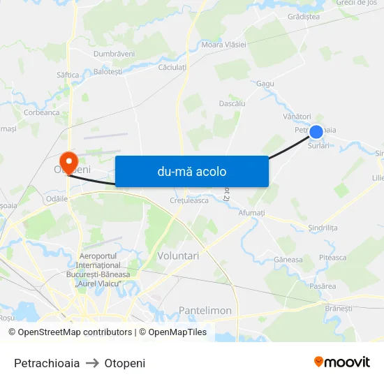 Harta de Petrachioaia către Otopeni