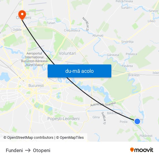 Harta de Fundeni către Otopeni