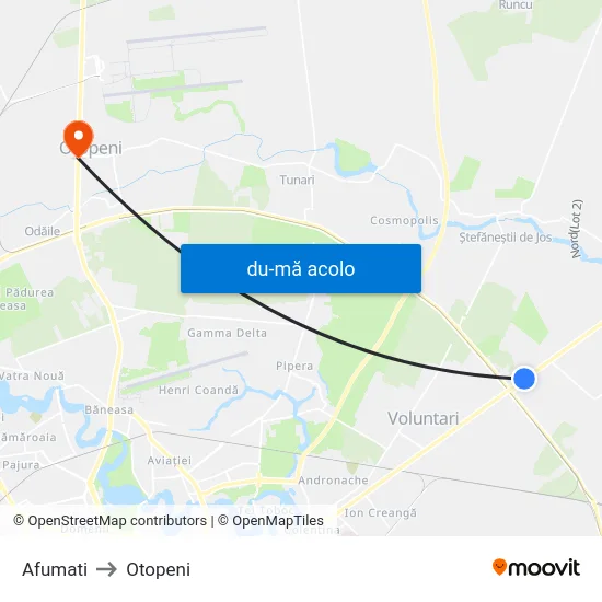 Harta de Afumati către Otopeni