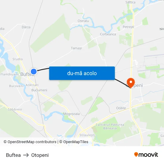 Harta de Buftea către Otopeni