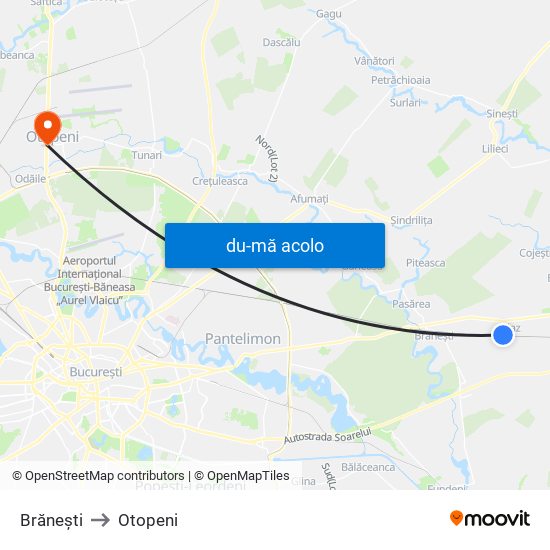 Harta de Brănești către Otopeni