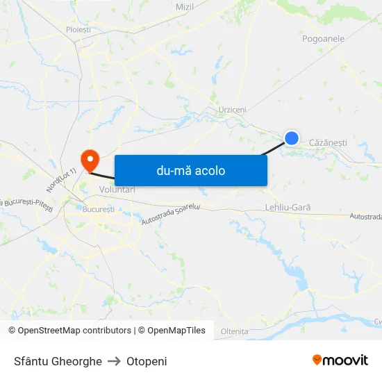 Harta de Sfântu Gheorghe către Otopeni