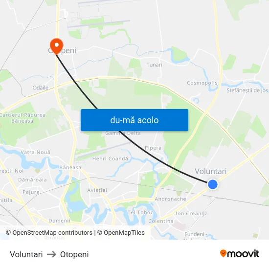 Harta de Voluntari către Otopeni