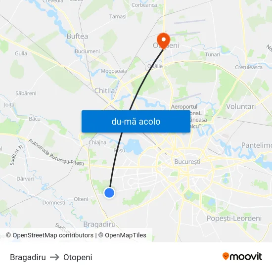 Harta de Bragadiru către Otopeni