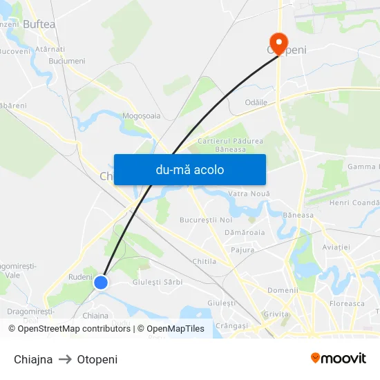 Harta de Chiajna către Otopeni