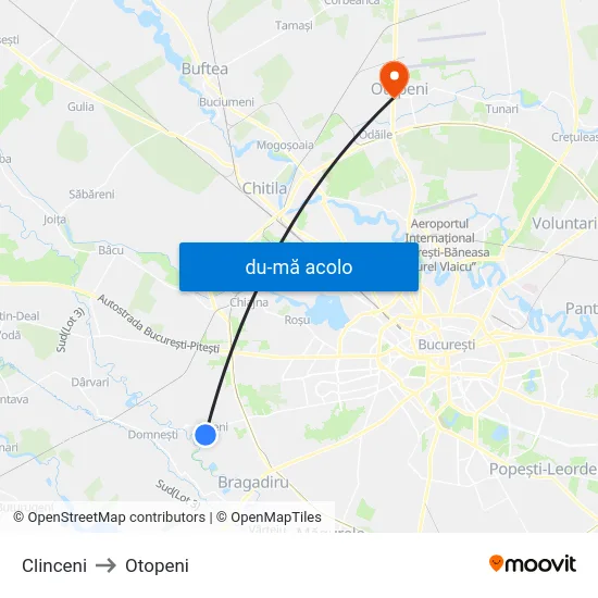 Harta de Clinceni către Otopeni