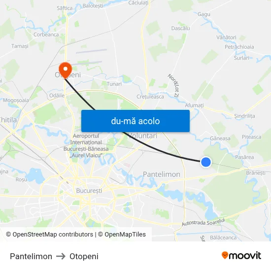 Harta de Pantelimon către Otopeni