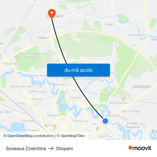 Harta de Soseaua Colentina către Otopeni