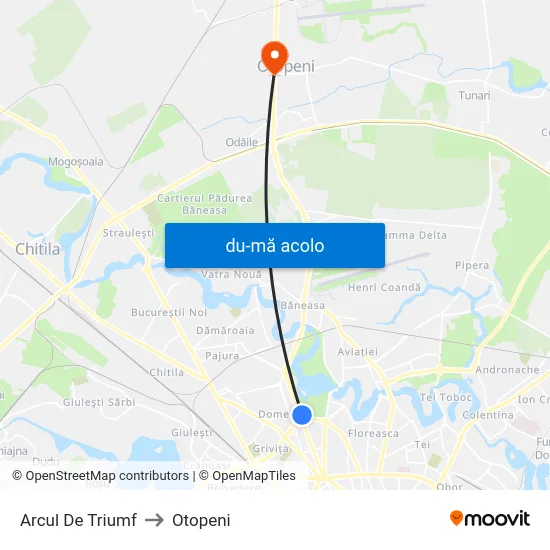 Harta de Arcul De Triumf către Otopeni