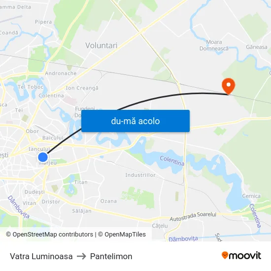 Harta de Vatra Luminoasa către Pantelimon
