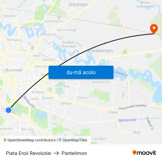 Harta de Piata Eroii Revolutiei către Pantelimon