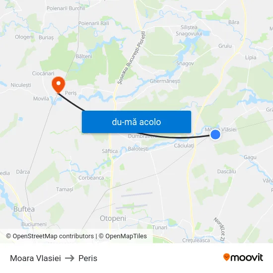 Harta de Moara Vlasiei către Peris