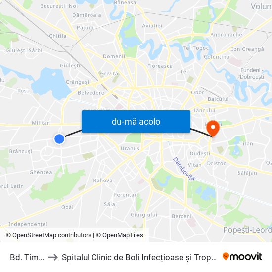 Harta de Bd. Timisoara către Spitalul Clinic de Boli Infecțioase și Tropicale „Dr. Victor Babeș”
