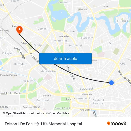 Harta de Foisorul De Foc către Life Memorial Hospital