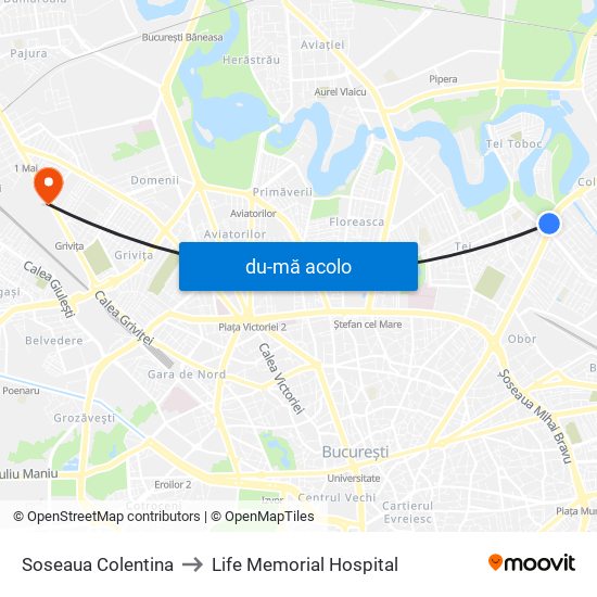Harta de Soseaua Colentina către Life Memorial Hospital