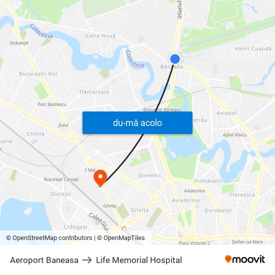 Harta de Aeroport Baneasa către Life Memorial Hospital