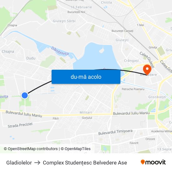 Harta de Gladiolelor către Complex Studențesc Belvedere Ase