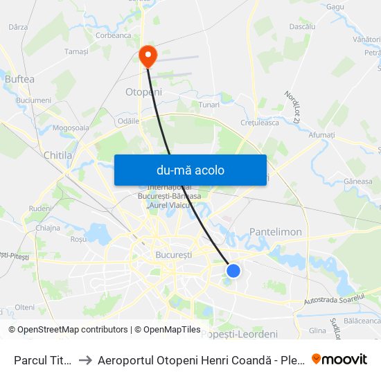 Harta de Parcul Titan către Aeroportul Otopeni Henri Coandă - Plecări
