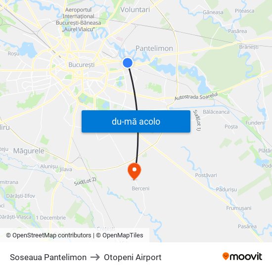 Harta de Soseaua Pantelimon către Otopeni Airport