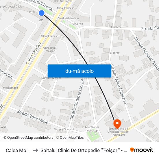 Harta de Calea Mosilor către Spitalul Clinic De Ortopedie ""Foișor"" - Ambulator