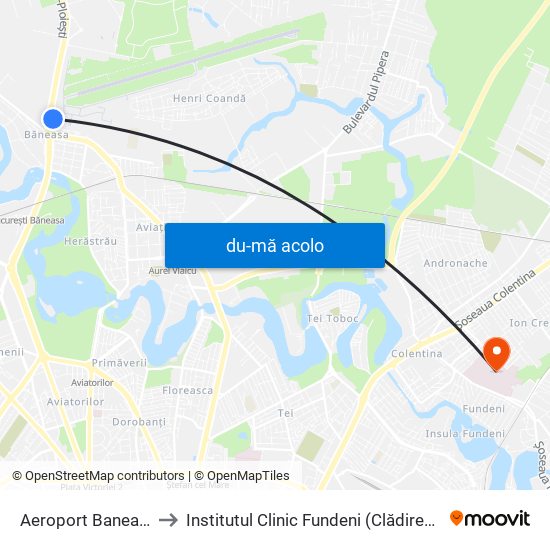 Harta de Aeroport Baneasa către Institutul Clinic Fundeni (Clădirea A)