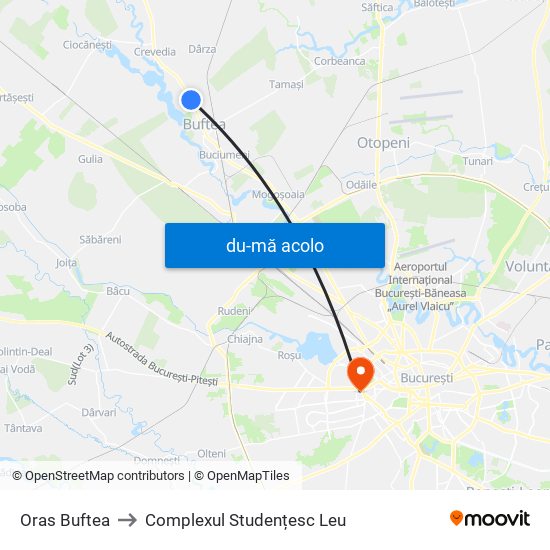 Harta de Oras Buftea către Complexul Studențesc Leu