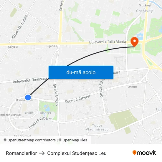 Harta de Romancierilor către Complexul Studențesc Leu