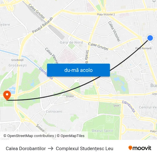 Harta de Calea Dorobantilor către Complexul Studențesc Leu